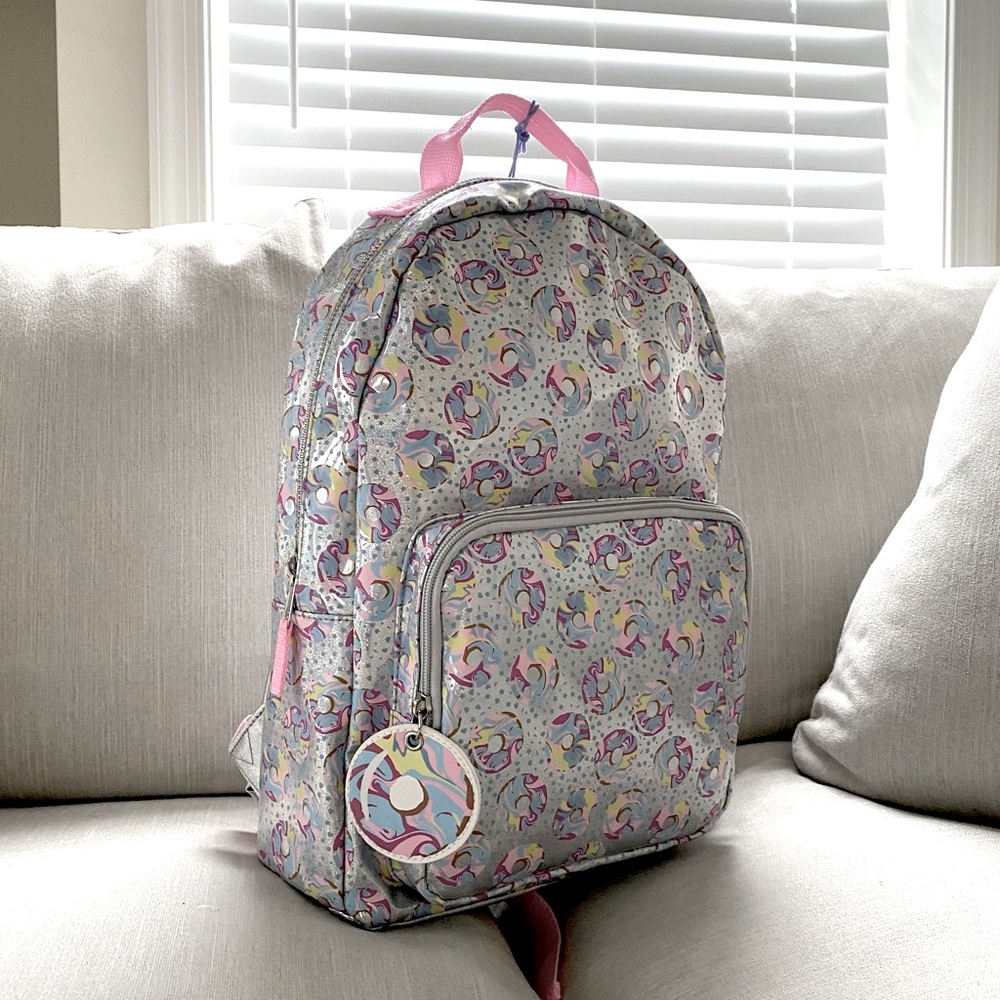 NWT Girls Iridescent Sparkle Doughnut Backpack - Picture 3 of 3